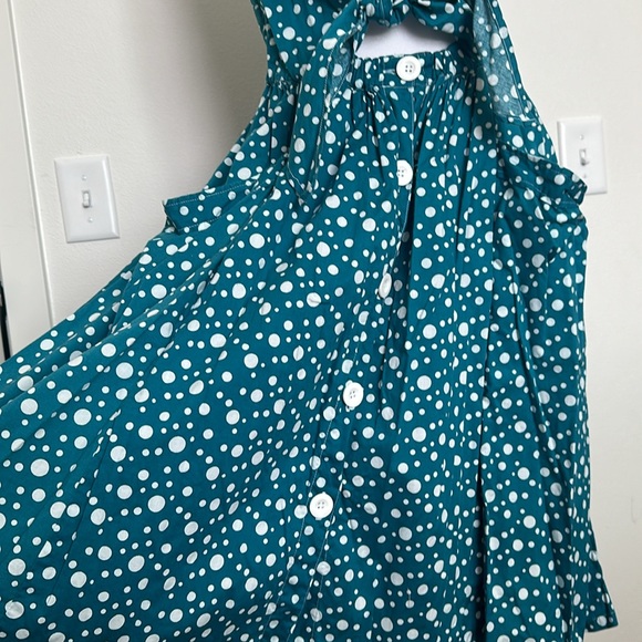 Teal and white polka dot dress - Picture 3 of 5